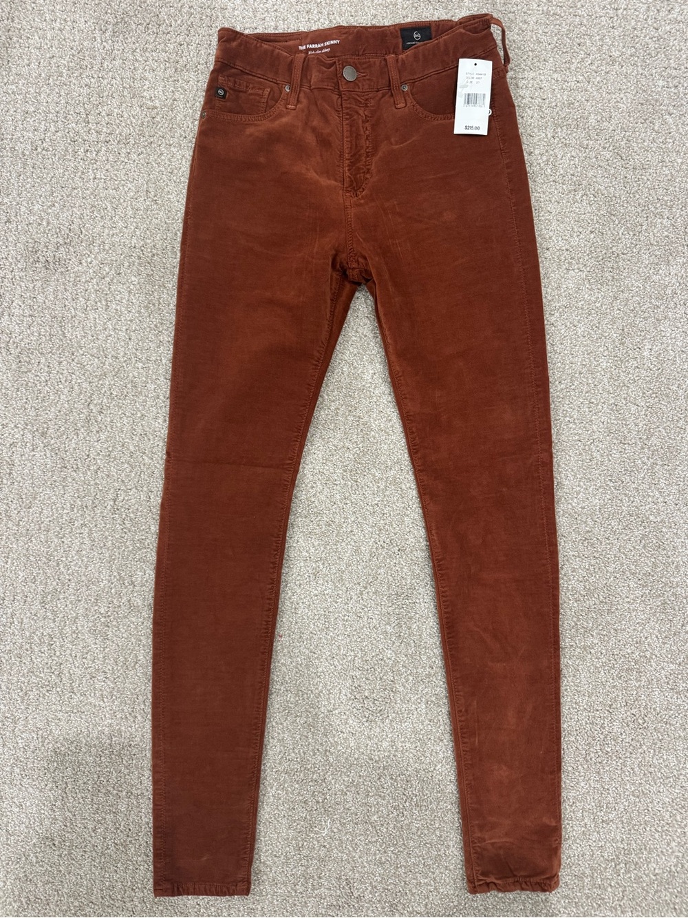 AG Adriano Goldschmied Rust Corduroy FARRAHH High-Rise Skinny Jeans NWT